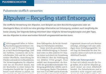 Altpulver - Recycling statt Entsorgung